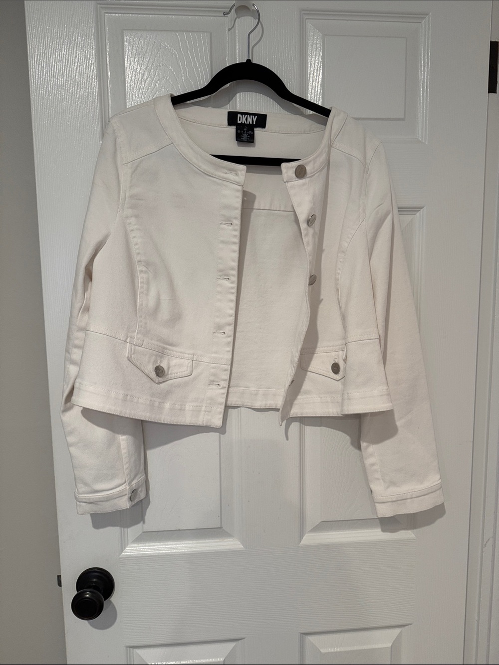 DKNY White Cropped Button-Front Jean Jacket